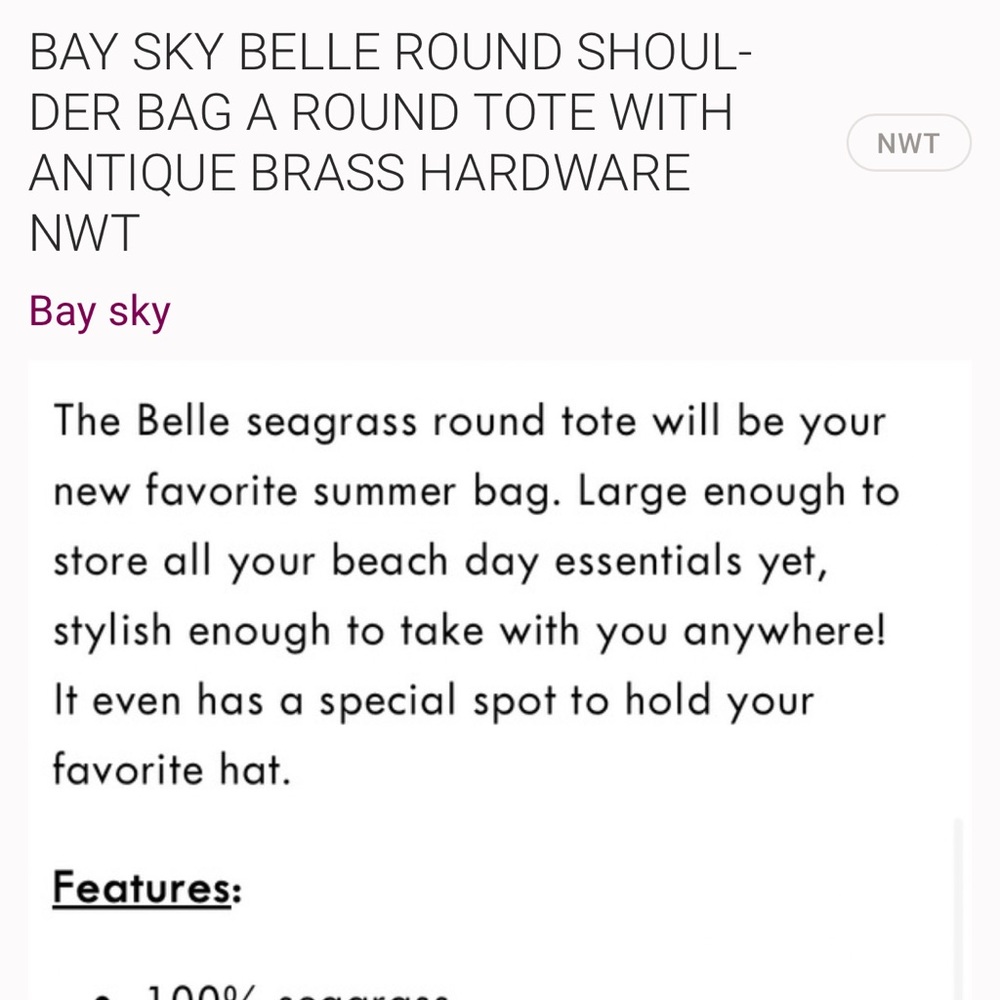 BAY SKY BELLE ROUND SHOULDER BAG A ROUND TOTE WITH ANTIQUE BRASS HARDWARE - Picture 5 of 5